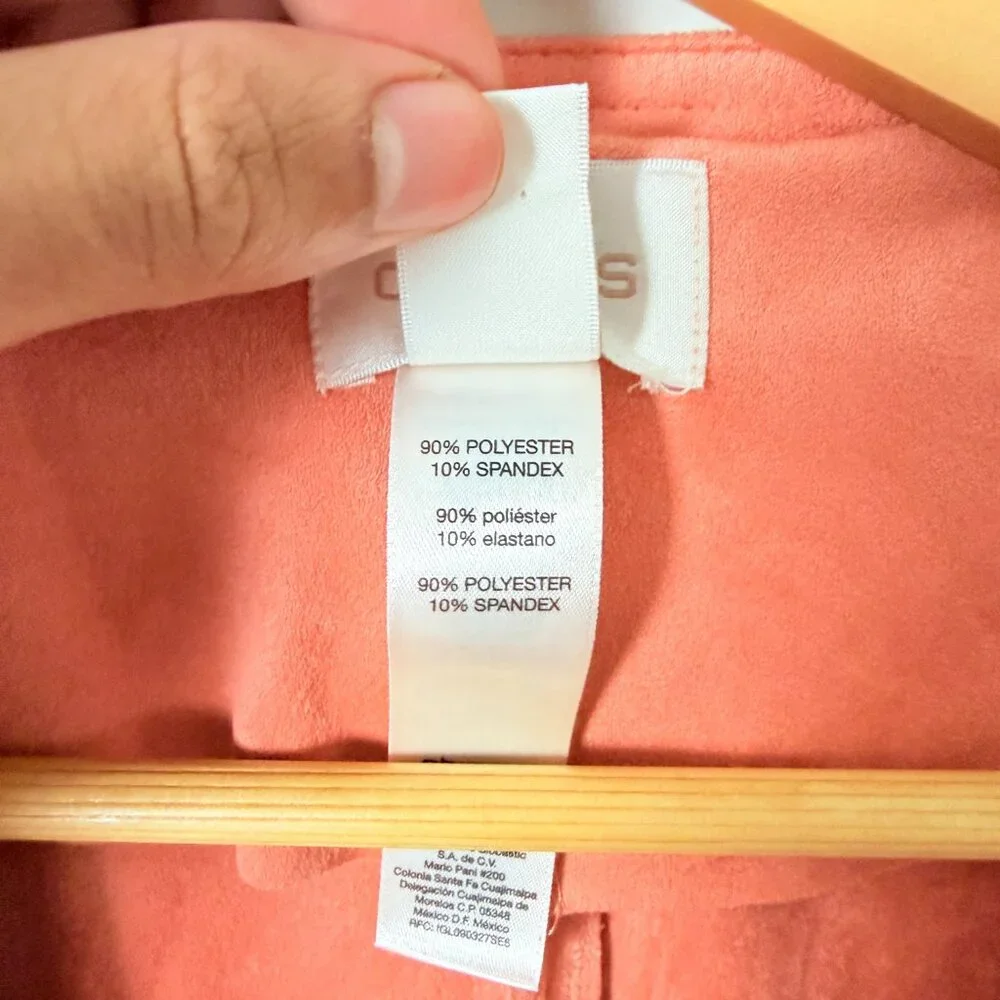 2/$30 Chicos Peach Open Front Light Weight Faux Seude Jacket 22